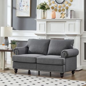 Divanetto Moderno Classico da 151 cm in Tessuto Grigio Rivestito in Poliestere per Soggiorno - Product Image 3