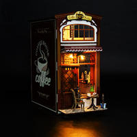 Kit de construction DIY de maison de café miniature en bois avec lumière LED chaude, cadeau créatif pour les magasins d'articles de loisirs créatifs