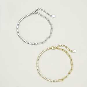 Bracelets demi-chaîne tennis demi-clip en or massif 14 carats, sertis de diamants de laboratoire ronds, style minimaliste, pour usage quotidien, luxe, 6,5 pouces - Product Image 5