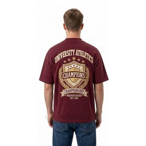 Camisetas Marrón con Hombros Caídos y Estampado Gráfico Deportivo en la Parte Delantera y Trasera, Estilo Universitario, Casual y Urbano - Product Image 2