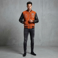Veste universitaire personnalisée orange et noire pour hommes, ornée de strass, style bomber, streetwear, pour unisexe.
