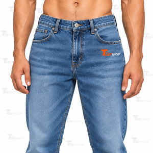 Jean en denim délavé coupe droite taille haute pour homme avec poches et braguette boutonnée, style décontracté, pantalon en coton mi-lourd - Product Image 6