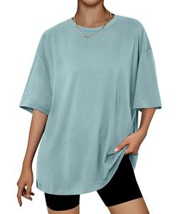 Camiseta de Mujer 100% Algodón Sólido, Manga Corta, Cuello con Hombros Caídos, Estilo Holgado, Casual, Transpirable, de Bangladesh, Superventas - Product Image 1