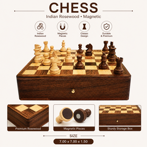 Jeu d'échecs magnétique artisanal en bois de rose indien |   Jeu d'échecs de voyage pliable en bois |   Collection de cadeaux de luxe - Product Image 2