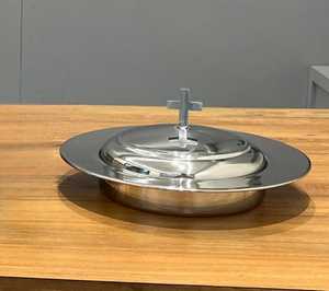 Assiette de service ronde en métal avec couvercle, design minimaliste, finition polie, couleur unie, vaisselle et assiettes - Product Image 2