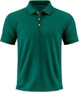Polo homme à manches courtes vert uni en coton Oxford, décontracté, respirant, coupe classique, avec boutons - Product Image 1