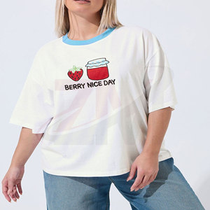 T-shirt décontracté brodé pour femme, en tissu doux, idéal pour le streetwear et le style quotidien, confortable - Product Image 4