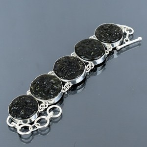 Handmade Moldavite <b>Bracelet</b> 925 Sterling Silver <b>Adjustable</b> Unique Elegant Boho Gemstone Jewelry - Product Image 1