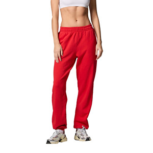 Women Red Cotton Fleece Sweatpants <b>Drawstring</b> Elastic Waist Full Length Casual Joggers Pants Solid Color Autumn Wear - Product Image 1