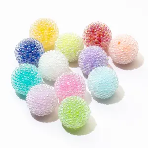 20MM 100pcs Per Lot Mix Colorful Color Seed Glass Resin Rhinestone Ball Sugar Beads for Kids Chunky Necklace Diy Jewelry