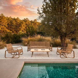 Ensemble de salon MIRA-B en rotin pour patio, structure en aluminium avec table en teck - Product Image 1