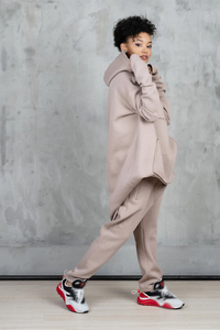 Custom Women Oversized Longline Hoodie Tracksuit Heavyweight Fleece Jogger Set Casual Winter Lounge Wear - Product Image 2