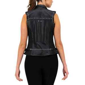 Chaleco Gótico de Cuero Vacuno Negro 100% Original VIBE SEWN OEM para Mujer, Doble Botonadura, Bolsillos Laterales, Sin Mangas, Talla Grande, Invierno - Product Image 6