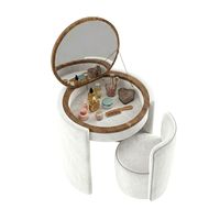 Coiffeuse ronde personnalisée en similicuir motif léopard avec miroir et tabouret, ensemble de salle de bain de luxe moderne, table de maquillage en bois massif, fournisseur en gros
