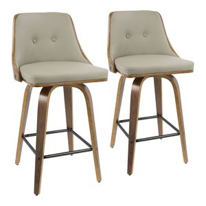 Tabouret de comptoir Gianna de 26 po, style Mid-Century Modern, en noyer avec similicuir gris clair, lot de 2 - Product Image 1