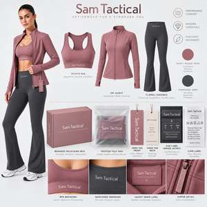3 Piece Yoga Set Stand Collar Zip Jacket Sports Bra High Waist <b>Flared</b> <b>Leggings</b> Wholesale Rate OEM Yoga Set Custom Design - Product Image 3