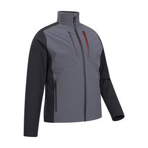 Men's Windproof Fleece Jacket Solid Color Block Zipper Closure Stand Collar Sporty Outdoor Training Top Autumn Wear - Product Image 2