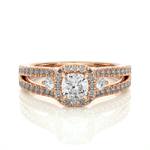 Bague Halo en Or Massif 14K avec Diamant de Laboratoire Taille Coussin de 0,96 Carat Certifié IGI, Bijou de Fiançailles Unisexe Ethnique Pavé - Product Image 2