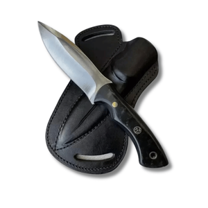 Couteau de chasse artisanal en acier A&M ENTERPRISES avec manche noir et étui en cuir, couteau de survie utilitaire - Product Image 1