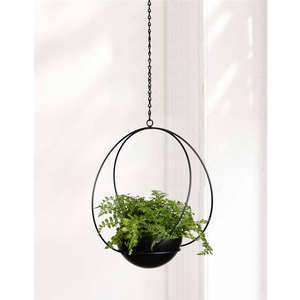 Support de plante suspendu en métal, décoration intérieure minimaliste, pot de fleurs, pour balcon, plafond, maison, jardin, noir, élégant - Product Image 5