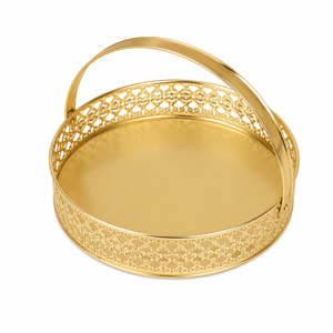 Panier rond en fer forgé artisanal moderne avec poignée |   Panier à fruits décoratif en métal doré pour la décoration de la maison, les mariages et les présentations de cadeaux - Product Image 3