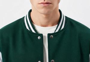 Veste de baseball décontractée pour homme, verte et blanche, en coton et polyester, couleur unie, col rabattu, coupe classique, pour l'automne - Product Image 4
