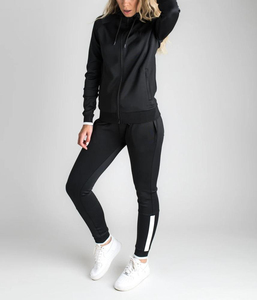 Unisex Black Full <b>Zip</b> <b>Hooded</b> Tracksuit Plaid Sporty Jogging Set Side Pockets Breathable Viscose/Polyester Quick Dry Lightweight - Product Image 6