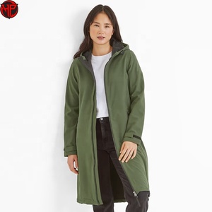 Veste softshell vert foncé pour femme, longue, zippée, coupe-vent, imperméable, respirante, pour course en plein air - Product Image 4