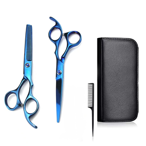 Kit de Tijeras de Barbería Profesionales de la Mejor Calidad, Recubiertas de Titanio Azul, Kit de Barbería Negro para Salón y Uso Personal - Product Image 1