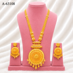 Parure de bijoux de mariage de luxe plaqué or avec zircon, collier et boucles d'oreilles, tendance, traditionnelle, certifiée par un tiers, A-63105 - Product Image 4