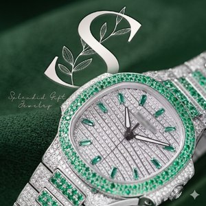 Radiant Moissanite Diamond Stainless Steel Watch Men Quartz Movement Glass Dial Sleek Classic Design Luxury Antique Eco-Friendly - Product Image 1