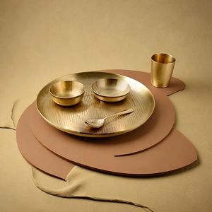 Traditional Brass Dinnerware Set with Thali Plate 2 Glasses 2 Bowls <b>Spoon</b> Indian Festive Table <b>Serving</b> Wholesale - Product Image 2
