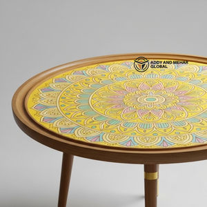 Yellow Meena Pattern Wooden Side <b>Stool</b> – Elegant Handcrafted Accent <b>Stool</b> for Home Decor - Product Image 2