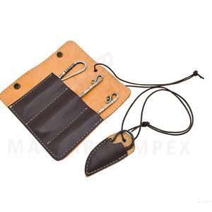 Ensemble de couverts de camping viking forgés à la main, ustensiles de cuisine médiévaux pour bushcraft, équipement de cuisine extérieur fait main avec étui de transport en cuir - Product Image 2