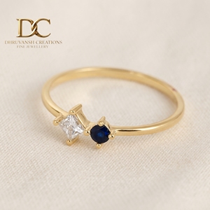 Bague ethnique en or jaune massif 14 carats avec diamant de laboratoire et saphir bleu royal de laboratoire, bijoux fins pour femmes certifiés IGI - Product Image 3