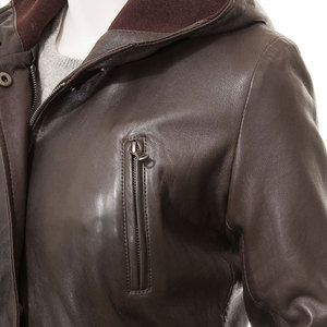 Wholesale <b>Women's</b> Genuine <b>Leather</b> Hooded <b>Jacket</b> Full Sleeve Windproof Winter <b>Long</b> Coat With Zipper Closure Utility Style - Product Image 5