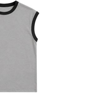 Camiseta sin Mangas Gris con Ribete Negro para Mujer, Chaleco Casual de Verano de Algodón, Cuello Redondo, Diseño Liso, Tops de Moda Personalizados, Estilo OEM - Product Image 4