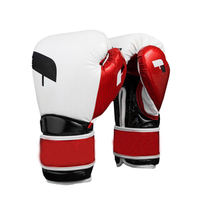 Gants de boxe en cuir PU blanc et rouge, ensemble de gants d'entraînement, fermeture Velcro, respirants, pour adultes, unisexes, arts martiaux, gants de combat - Product Image 1