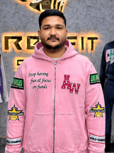 Rexfit Unisex <b>Pink</b> Patch Embroidery <b>Hoodie</b> Zip-Up Formal Regular Fit 100% Cotton French Terry Sweatshirt Pockets Logo Print - Product Image 5