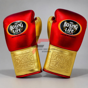 No Boxing No Life Gloves <b>Red</b> And Gold Boxing Gloves Cow Hide Leather Boxing Sparring Gloves For Sale. - Product Image 3