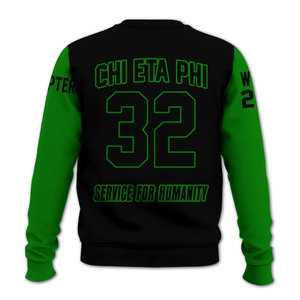 เสื้อสเวตเตอร์ไหมพรมคอกลมสีขาวเขียวลายตัวอักษรกรีก Chi Eta Phi สำหรับผู้ชาย ทรงปกติ สวมใส่สบาย - Product Image 5