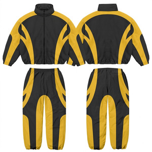 Ensemble de survêtement pour homme noir et jaune à imprimé flamme, 2 pièces, veste zippée intégrale et pantalon de jogging, vêtements de sport décontractés - Product Image 6
