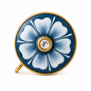 Botones de Lujo Personalizados de Latón con Esmalte Meenakari de Jaipur, Diseño de Flor Azul y Cristal Polki para Traje Sherwani de Boda para Hombre - Product Image 1