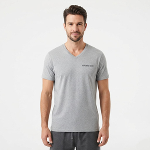 Custom Printing Men's Cotton V Neck T Shirt Heavyweight Regular Size Breathable Plain Tee Soft Casual <b>Clothing</b> - Product Image 6