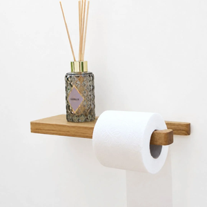 Porte-papier toilette mural en bambou avec étagère simple, support de rangement mural pour salle de bain - Product Image 5