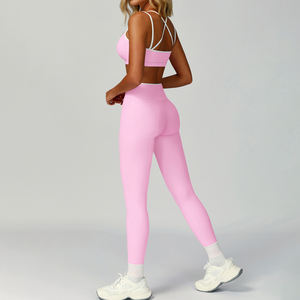 Conjunto Deportivo de 2 Piezas para Mujer, Transpirable, Bra Deportivo y Leggings, Diseño Sólido, Talla XS, con Logotipo Frontal - Product Image 4