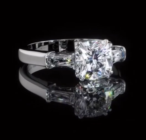 1.10 CT Lab Grown <b>Cushion</b> Cut Diamond Engagement Ring Baguette Side Stones Plan Band <b>Filled</b> 14K White Gold Classic Unisex - Product Image 2