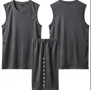 Ensemble d'uniformes de basketball unisexe pour adulte, imprimé par sublimation et broderie 3D, avec maillot sans manches en maille respirante et short à taille élastique - Product Image 1