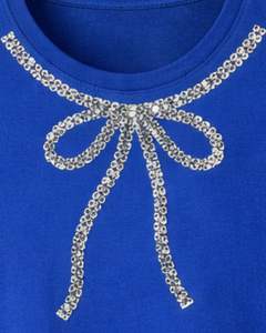 Camiseta de Algodón Azul Personalizada para Mujer con Diseño de Lazo de Diamantes de Imitación, Manga Corta, Cuello Redondo, Top Casual de Moda para Mujer, Venta al por Mayor OEM Personalizada - Product Image 5