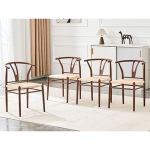 Set di 2 Sedie da Pranzo Stile Medievale a Forma di Y Wesborn, Struttura in Ferro Marrone e Seduta Intrecciata in Corda Naturale con Braccioli - Product Image 6